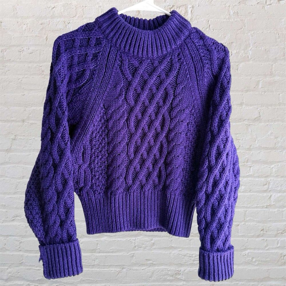 H&M Sweater Womens XS Purple Chunky Cable Knit Mock Neck Cropped Acrylic Wool